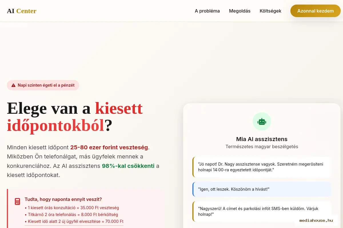 aicenter.hu weboldal előnézet - MediaHouse portfólió